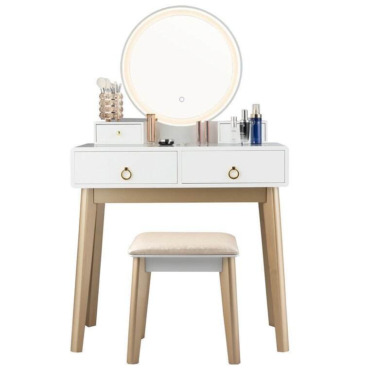 Wrought Studio Dikomo Vanity Set with Stool and Mirror Reviews